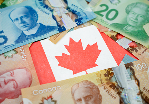 A pile of Canadian currency 