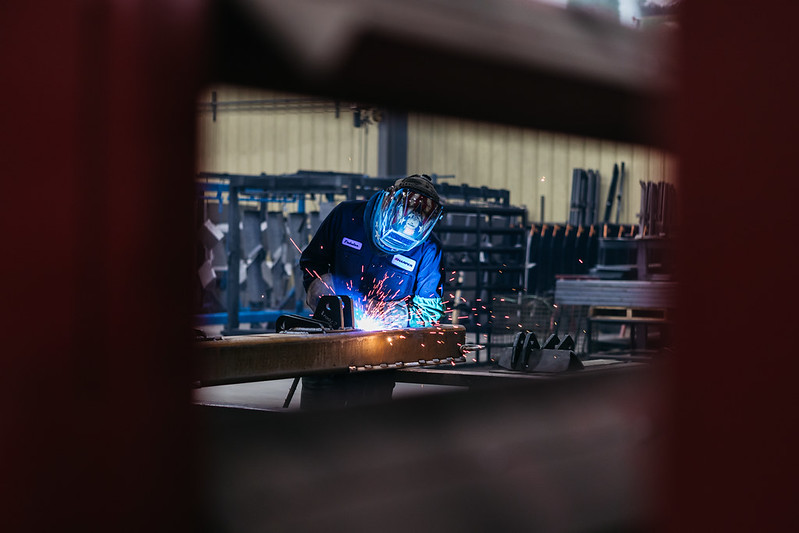 A welder welding.
